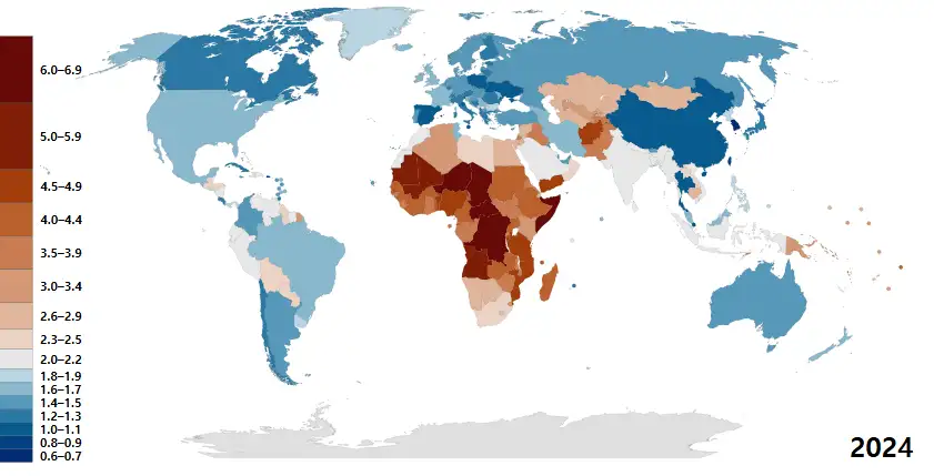 Graph showing global birth rate decline and its socioeconomic impact