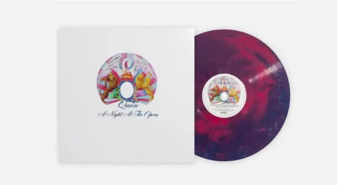 Queen A Night At The Opera 50th anniversary crystal clear vinyl record with gold labels